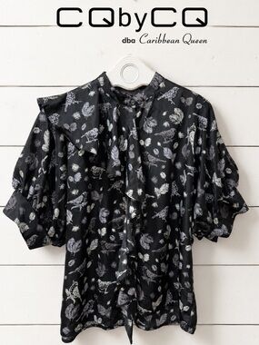 CQ by CQ Black Bird Print Ruffle Blouse Size L